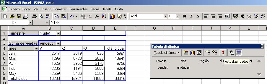 nas linhas e campos já existentes na lista de dados.