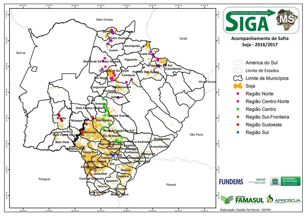 Acompanhamento de Safra Milho 2016 e Soja-2016/2017 Entre os dias 12 e 15 de setembro foram visitadas propriedades, nos principais municípios produtores do estado, para o início do acompanhamento de