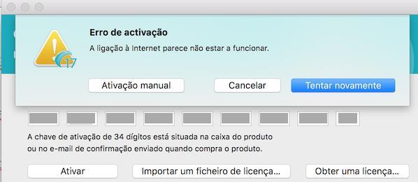 Secção 1: Instalação e ativação Ativação manual Se não tiver acesso à internet ou quando ocorrer um erro durante o processo de ativação, é apresentada uma