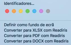 Secção 4: Digitalizar e abrir documentos Converter ficheiros de imagem do Finder No Readiris pode converter ficheiros de imagem e ficheiros PDF diretamente do Finder.