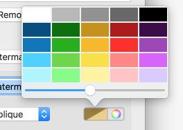 Secção 9: Adicionar anotações para exportação para PDF Seleção rápida de cor e opacidade Seleção avançada de cor e opacidade O Mac oferece um menu de opções para definir as cores.