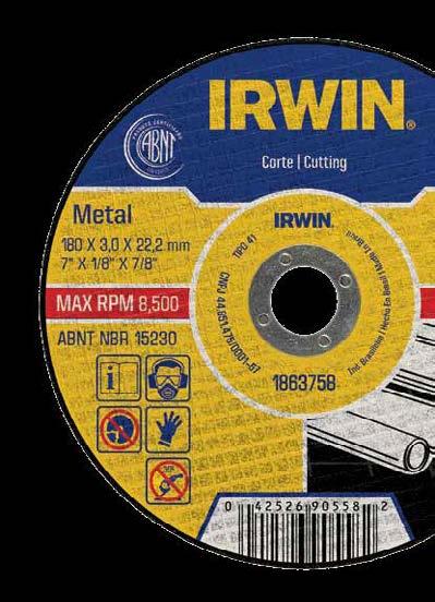 qualidade e satisfação para os usuários. Garante que os discos abrasivos IRWIN estão em conformidade com as mais rigorosas normas internacionais de segurança.