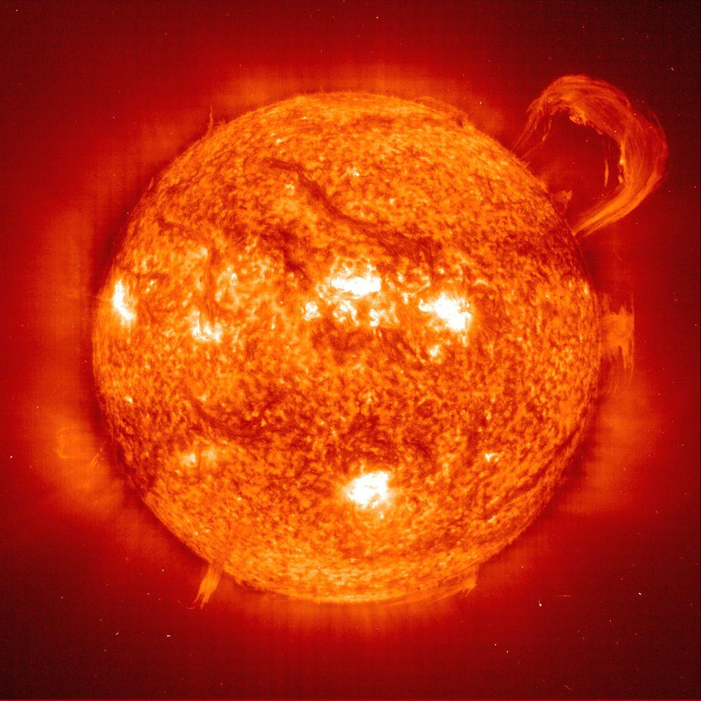 Figura 2.7 - Proeminência solar visível na região do extremo ultravioleta EIT (SOHO/EIT -Extreme ultraviolet Imaging Telescope). FONTE: http://soho.nascom.nasa.gov/.