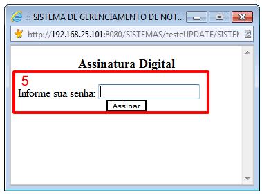 Ação: No campo 5 deve-se informar a senha de acesso, para validar a
