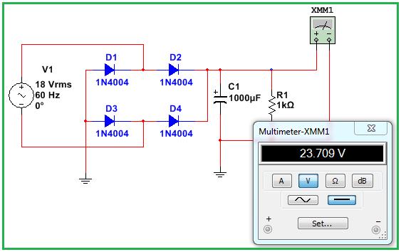 Ao diminuir a tensão de ripple, aumenta o valor retificado médio na carga e isto pode ser feito aumentando-se o valor do capacitor de filtro.