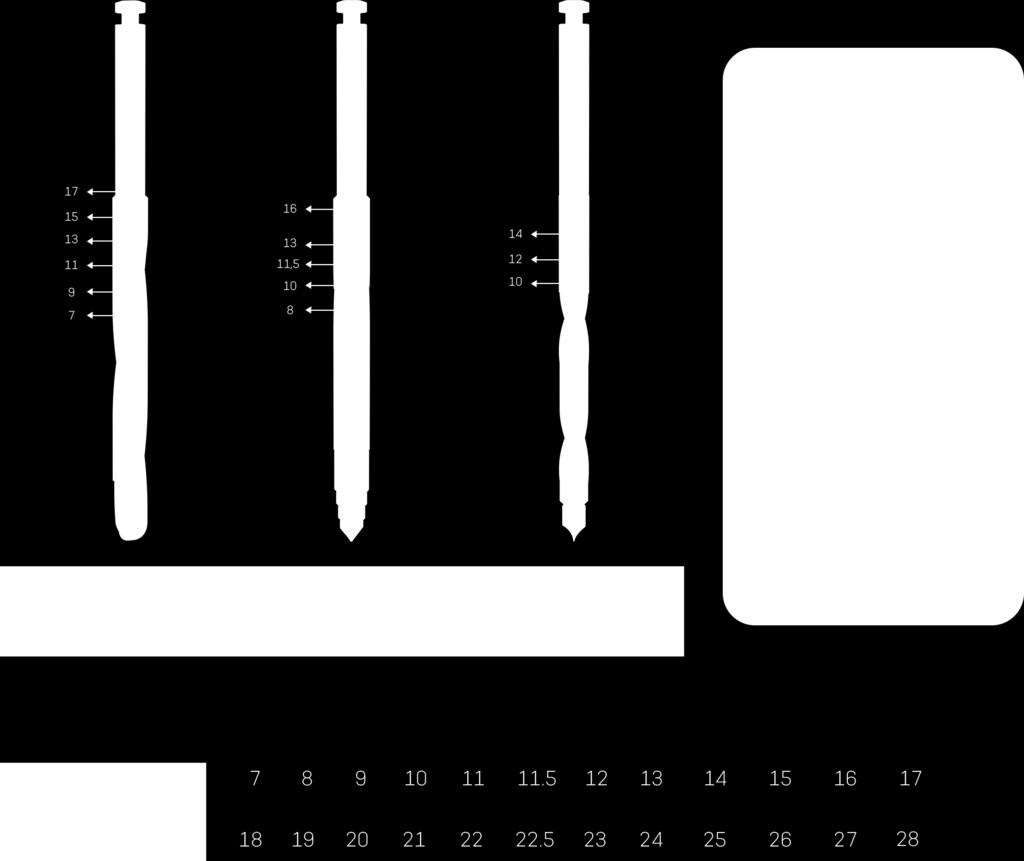 Brocas NGS: *Linhas de profundidade para garantir o controle visual de profundidade e a flexibilidade de perfuração *Desenhadas para melhorar a irrigação, reduzindo o aquecimento ósseo.