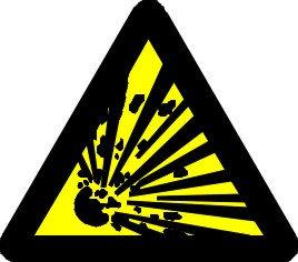 Fundo: amarela Pictograma: preta A3 Cuidado, risco de explosão Faixa triangular: preta Próximo a locais onde houver presença de materiais ou gases que oferecem risco de explosão.
