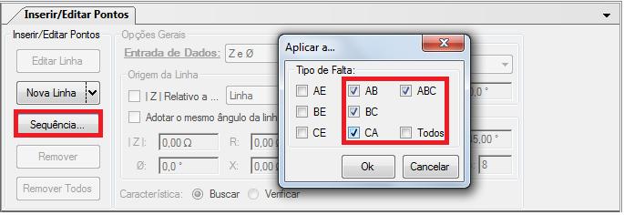 9.2 Teste de Busca para as Zonas 1,2,3 e 4 9.2.1 Loop Bifásico e trifásico Clique na aba Teste de Busca e em seguida, na aba Inserir/Editar Pontos clique no botão Sequência.