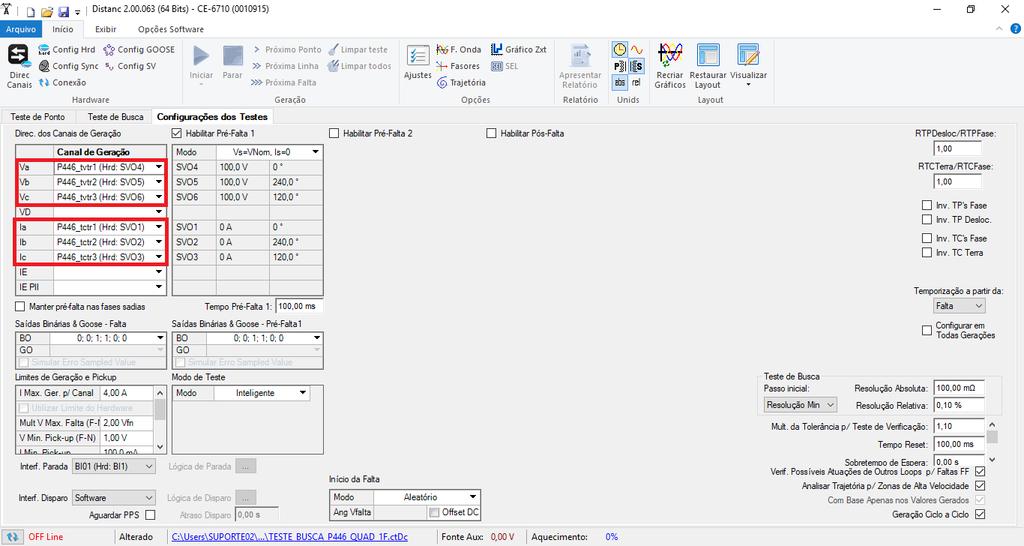 Figura 82 Por fim, na aba Configurações dos Testes, associe os canais de geração com os canais de Sample Value