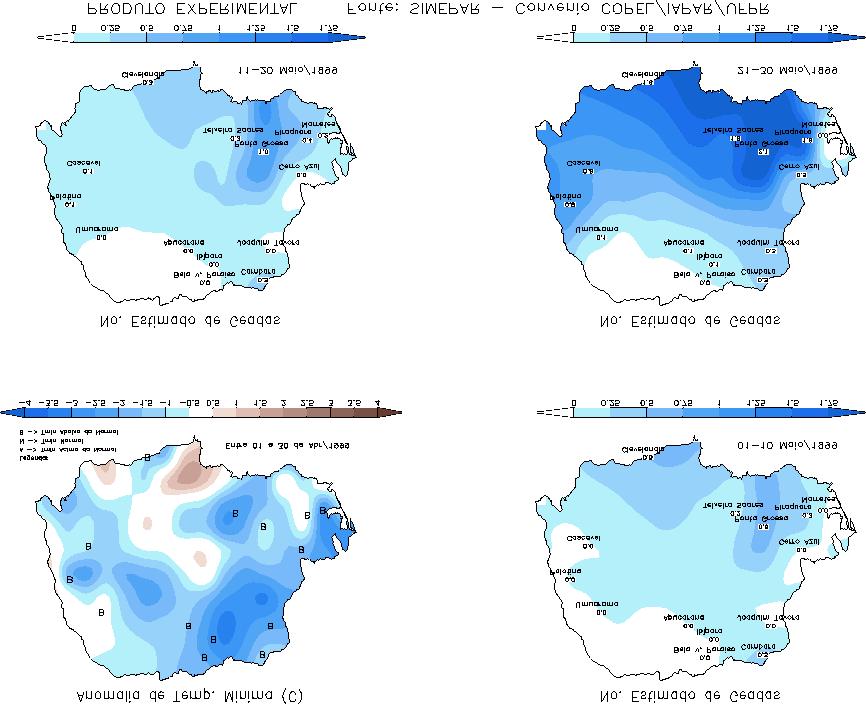 FIGURA 4. Exemplo do resultado de monitoramento das anomalias de temperatura mínima para o período 01-30/Abril/1999 e das previsões climáticas de geadas para maio/1999. BIBLIOGRAFIA CARAMORI, P.H.