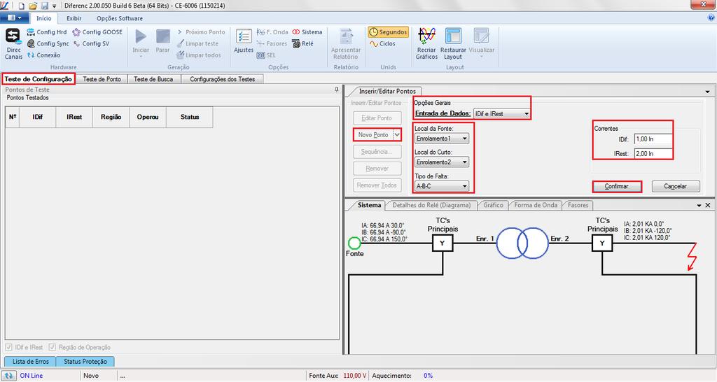 Figura 30 Ao iniciar o teste o usuário deverá entrar com os valores de corrente diferencial e