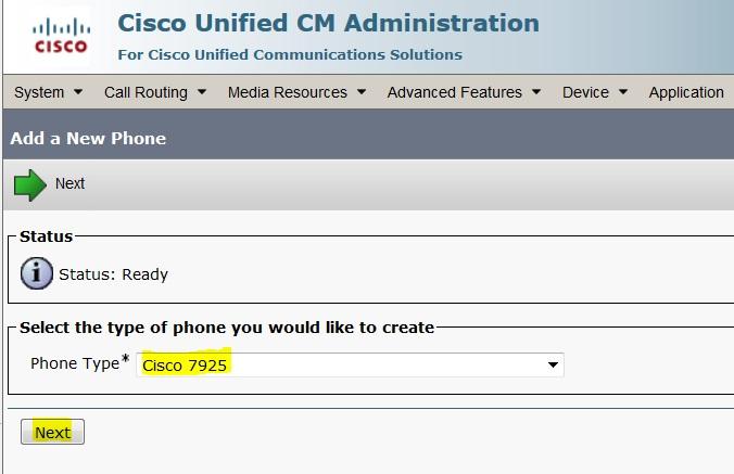 Sob a página da configuração telefônica, adicionar o MAC address do telefone e atribua