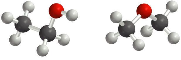 Dois compostos diferentes na conectividade de seus átomos C C O C
