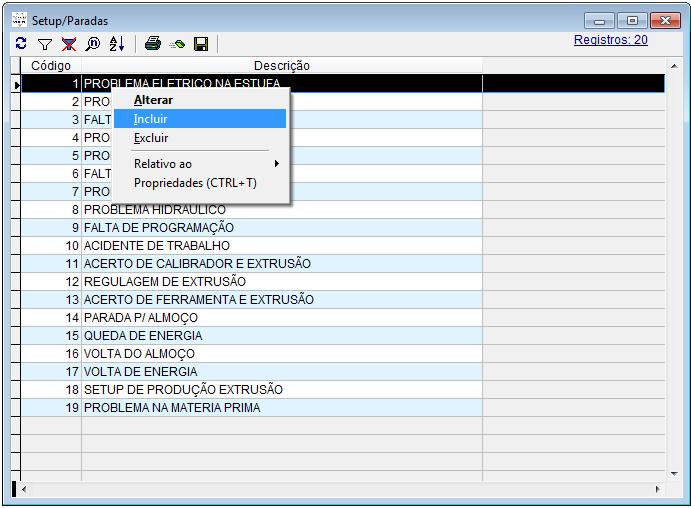 1.12 Tipo de defeitos O cadastro dos