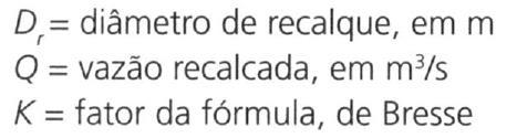 Instalações de Recalque Dimensionamento econômico da tubulação de recalque Funcionamento contínuo: K=1.