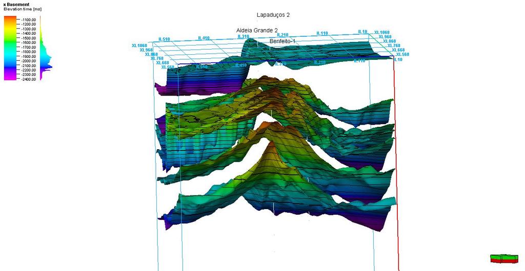 Figura 76 Imagem da superfície da Formação Abadia, obtida por interpolação da interpretação efetuada, com recurso ao software Petrel.