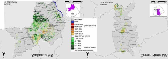 8.2.2. Mato Grosso do Sul Nos mapas de anomalia do Índice de Vegetação (IV) das lavouras de grãos em relação à safra passada nas mesorregiões monitoradas do Mato Grosso do Sul (Figura 12),