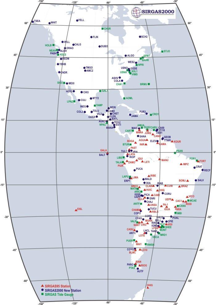 SIRGAS2000 184 estações no continente americano Compatível com o WGS84 (GPS) facilidades nos