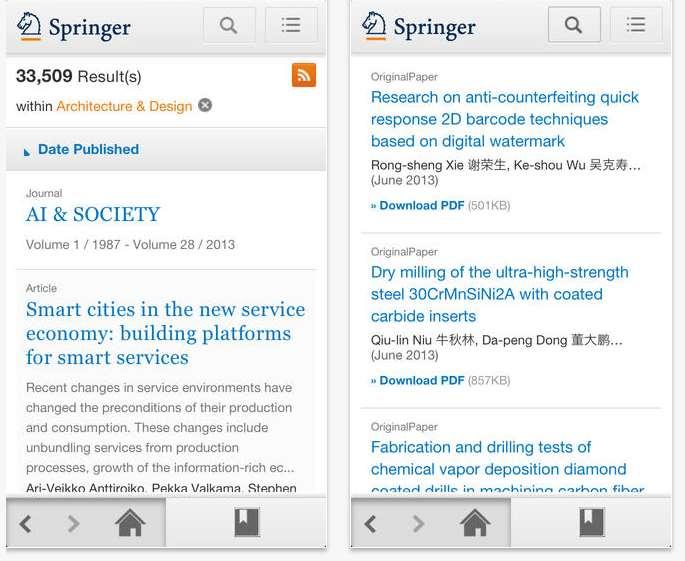 SpringerLink mobile Permite: 1. Personalização 2.