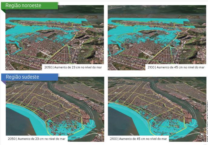 RISCOS DAS MUDANÇAS CLIMÁTICAS EM SANTOS Duas regiões de maior vulnerabilidade em Santos: Região Noroeste