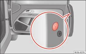 Trancar a porta do passageiro de forma manual Fig. 4 Na parte frontal da porta do passageiro: trancagem de emergência, oculta por uma junta de borracha.