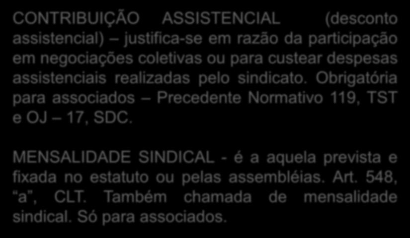 assistenciais realizadas pelo sindicato. Obrigatória para associados Precedente Normativo 119, TST e OJ 17, SDC.