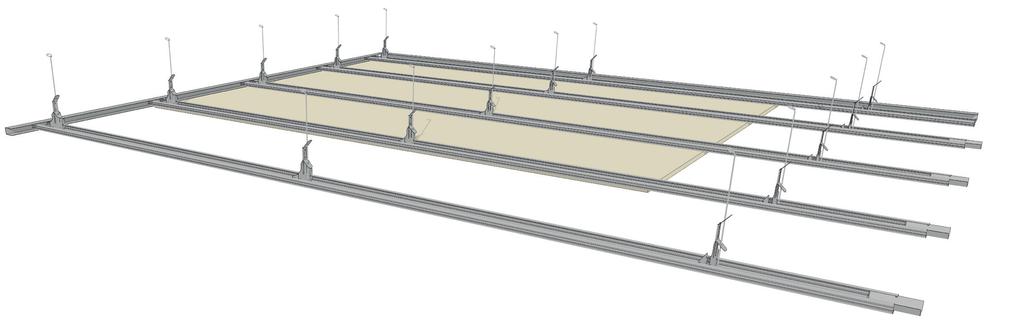 Teto Knauf D Unidirecional Utiliza uma estrutura metálica na qual são parafusadas uma ou mais chapas de drywall.