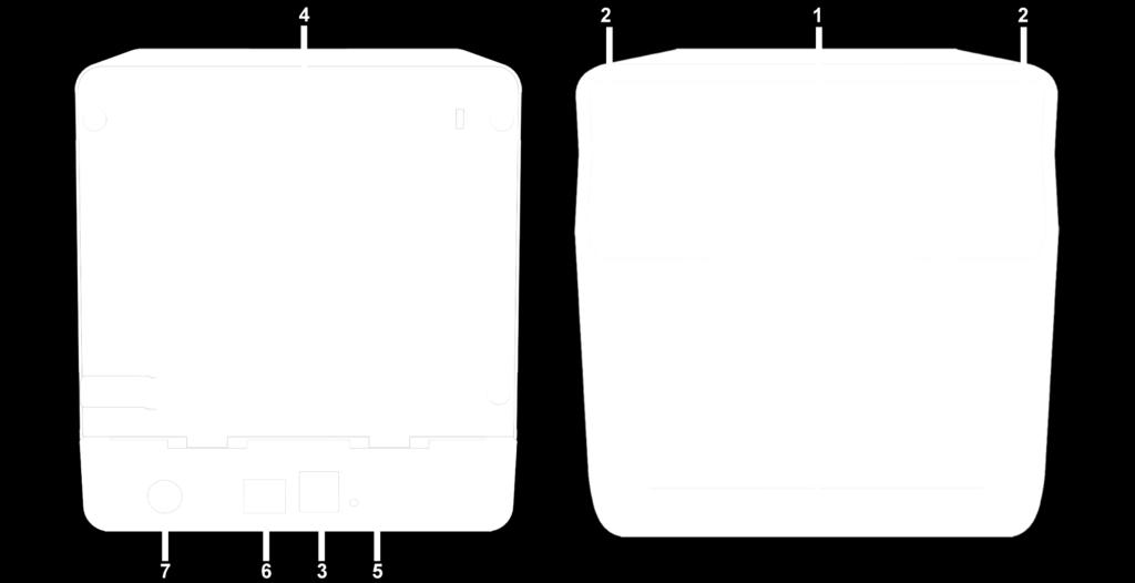 2) Indicadores LED Painel Frontal 3) Portas USB Painel Posterior 4) Ventoinhas Painel Posterior 5) Botão RESET Painel Posterior 6) Porta LAN Painel Posterior 7) Porta de Energia Painel Posterior O