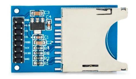 A equação será explicada detalhadamente no Capítulo 4. Figura 12 - Acelerômetro e giroscópio MPU-6050 Fonte: https://playground.arduino.cc/main/mpu-6050 3.1.3 Módulo cartão SD Este módulo permite, quando conectado a outros microcontroladores, a leitura e escrita em um cartão SD.