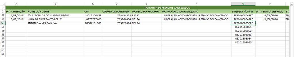 Reenvio Cancelado Liberação Por Etiqueta Fictícia Alguns casos antigos é necessário a liberação por etiqueta fictícia, pois forma cancelados fora da integração do Gol.