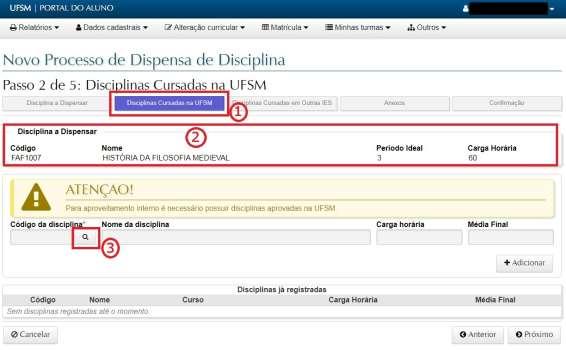 O botão de pesquisa abre uma caixa semelhante à pesquisa do passo 1, porém permitindo selecionar o curso