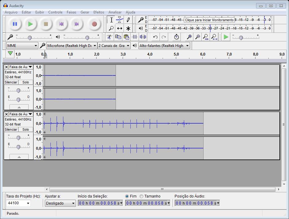 c) Faixas de áudio gravadas Figura 9 Interface do Audacity 2.