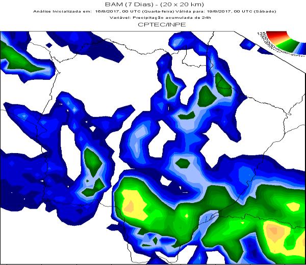 Previsão do tempo para o Mato Grosso do Sul De acordo com o modelo Global