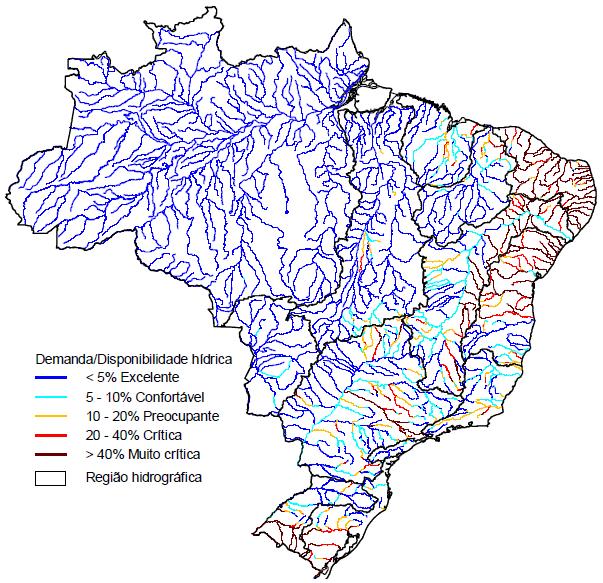 Situação dos rios Brasileiros Demanda x Disponibilidade Fonte: PORTO (2014) Pesquisa com