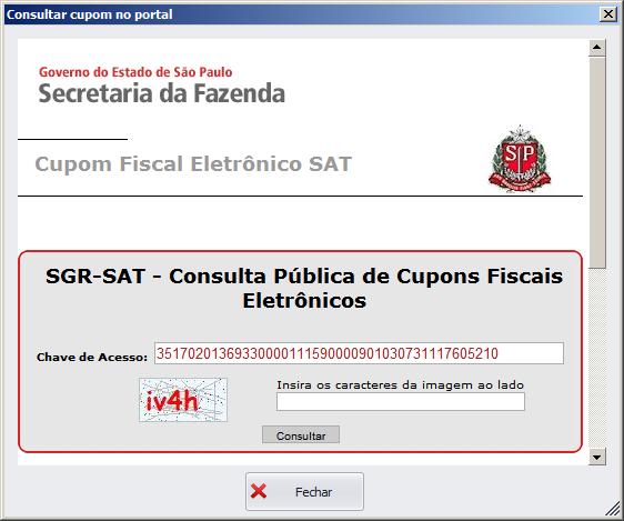 cupom fiscal no portal da Secretária da