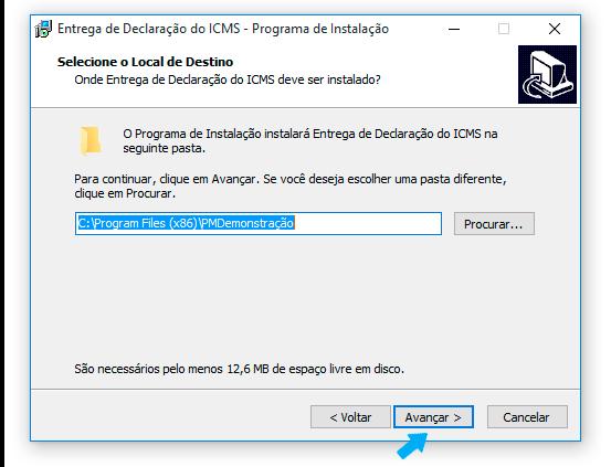 O programa de instalação solicitará qual o local (diretório) em seu computador