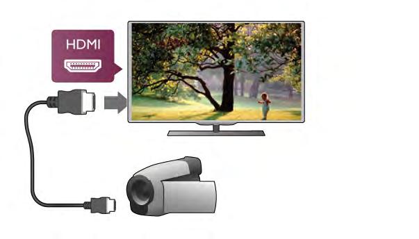 Para garantir a melhor qualidade, utilize um cabo HDMI para ligar a câmara de filmar à parte lateral do televisor. O televisor detecta a unidade flash e abre uma lista com os respectivos conteúdos.