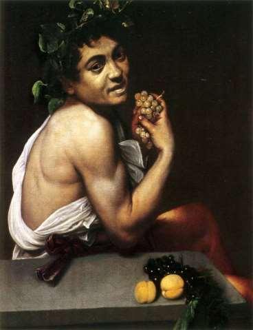 Barroco Italiano Pequeno Baco doente ou Autorretrato como Baco, de Caravaggio (1593-94) Caravaggio: Também chamado de Michelangelo Merisi; Artista independente que se postava contra os cânones de sua