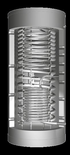 O acumulador está equipado com um tubo ondulado integrado em aço inoxidável onde se realiza o aquecimento de água com um processo de aquecimento higiénico a passo contínuo.