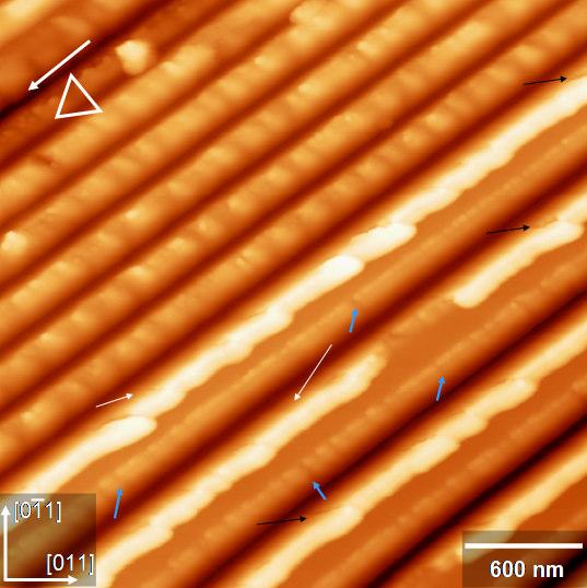 Resultados experimentais das linhas litografadas no InP 131 Figura 76 Riscos criados na direção [00-1] com 30 µm/s.