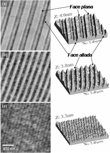 Resultados experimentais das linhas litografadas no InP 144 Figura 87 Imagens de AFM mostrando a morfologia resultante da superfície após a litografia dos quadrados variando o numero de linhas em (a)