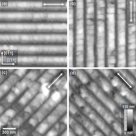 Resultados experimentais das linhas litografadas no InP 146 Figura 88 Imagem de AFM da morfologia resultante da superfície de uma riscagem periódica através do arraste da ponta do AFM na direção