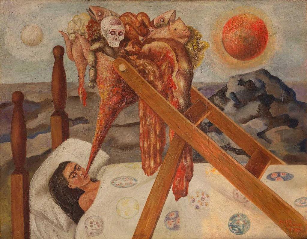 "[Las dos Fridas] integrou a mostra sobre Surrealismo, organizada pelo pintor alemão Wolfgang Paalen, na Galeria de Arte Mexicana, em 1940, por sugestão e com a supervisão de André Breton, autor do