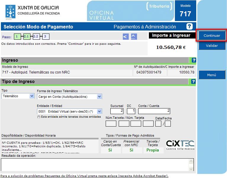 Autoliquidación da Taxa do Bingo Se os datos son