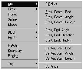 5 Comando Arc Os arcos, quando os dados o permite, são criados na direcção contrária ao dos ponteiros dos relógios.