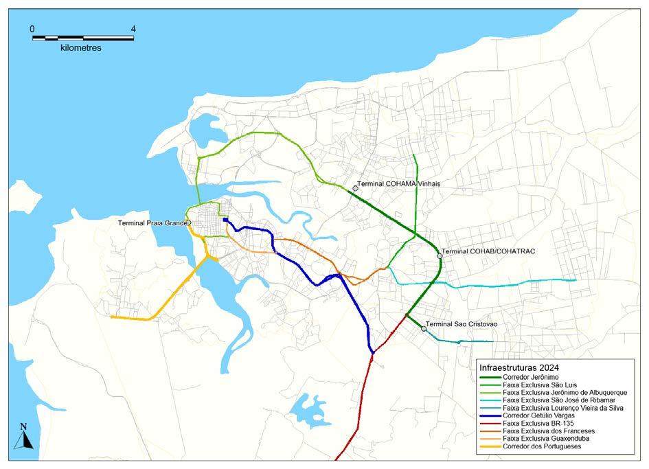 Plano de Médio Prazo (Horizonte de 10 anos), quando foi proposta a implantação de um sistema de BRTs no principais eixos estruturais de São Luis: o implantação de serviço de BRT em 3 Corredores de