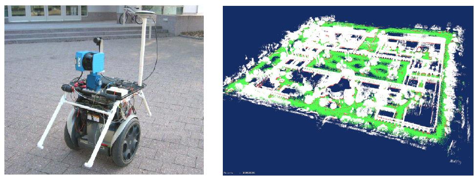 19 (a) (b) Figura 3: (a) Robô TPRE com sensor de raio laser (b) Amostra do mapeamento 3D. Na University of Michigan um TPRE foi utilizado em um projeto com o objetivo de contornar obstáculos.