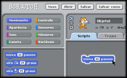 Criar Movimento bloco MOVA Clique na categoria Movimento dos blocos de Scripts.