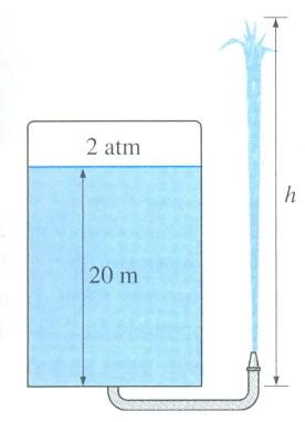 13) O nível de água de um tanque é de 20 m acima do solo. Uma mangueira está conectada à parte inferior do tanque, e o bocal no final da mangueira aponta diretamente para cima.