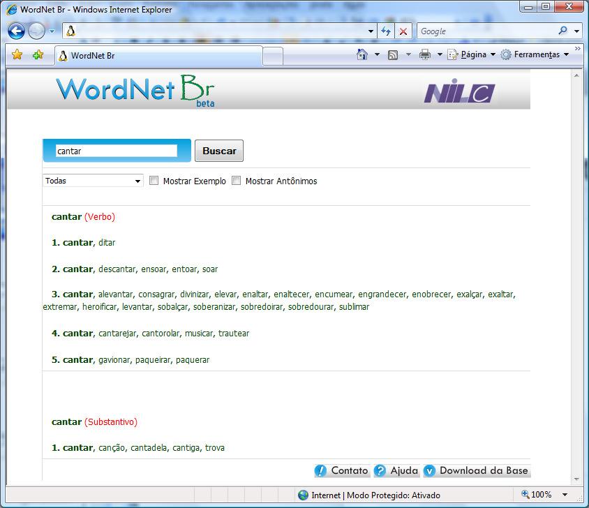 Exemplos WordNet Base de dados lexicais e conceituais Relações semânticas